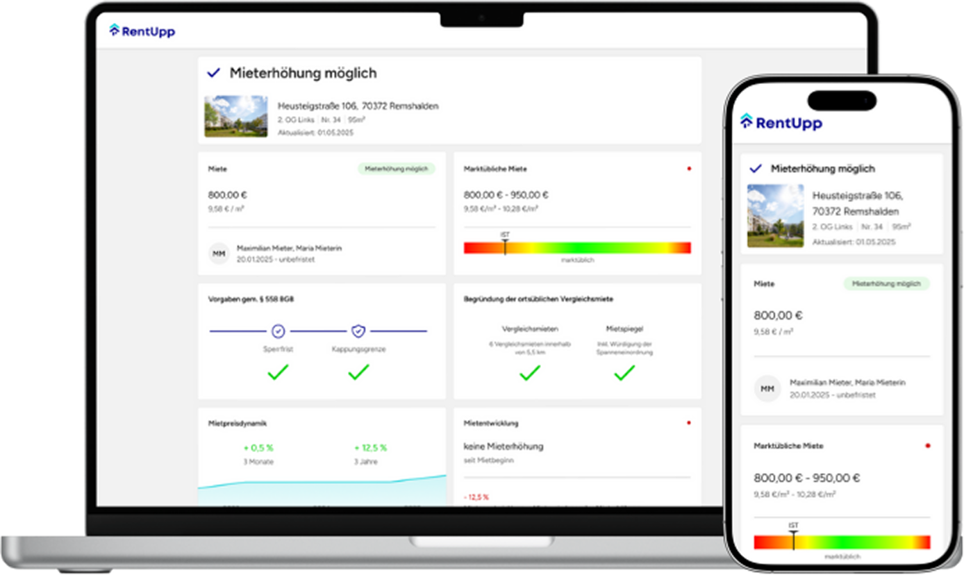 RentUpp Mieterhöhung Interface